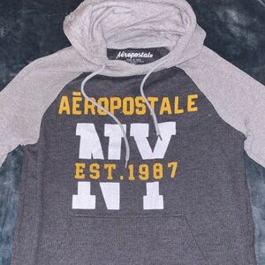 Aeropostale Gray and Yellow Hoodie Sweater